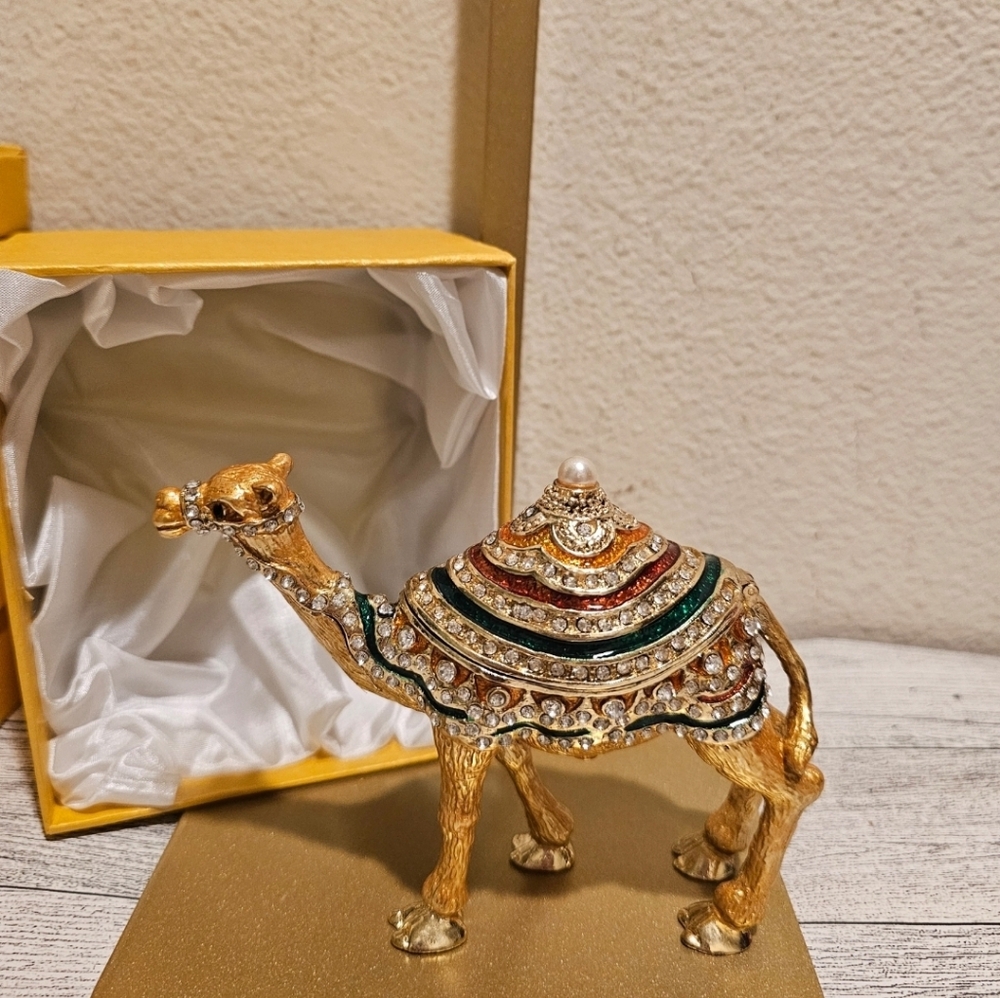 Gold Camel Figurine with Jewel Accents